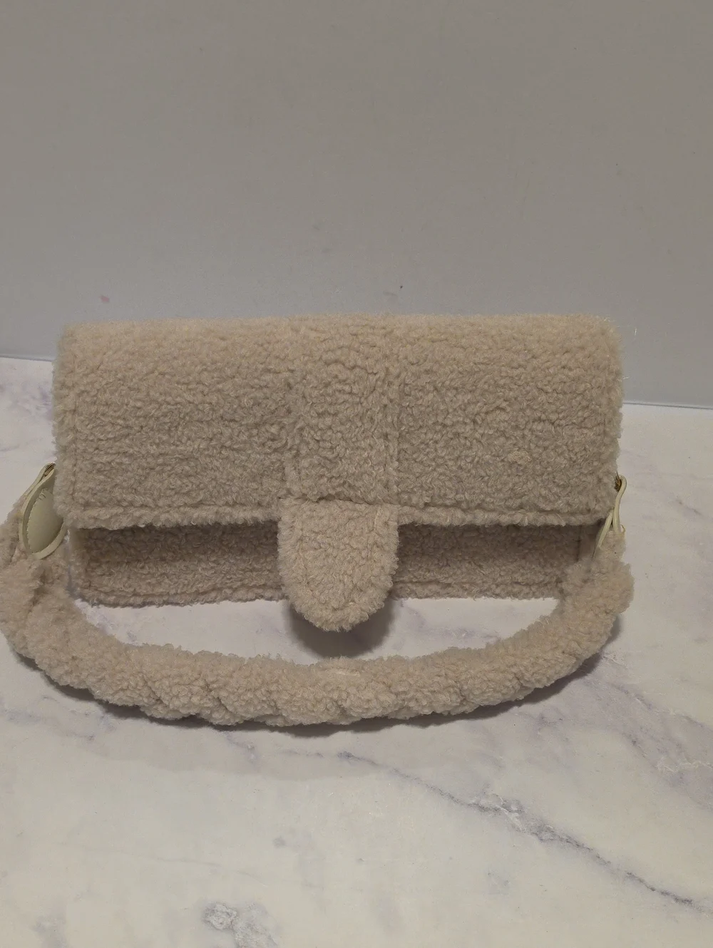 Moda Luxe Plush Shearling Shoulder Bag in Cream